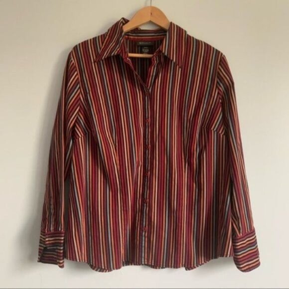 Lane Bryant stripes plus size button front blouse - Picture 3 of 8